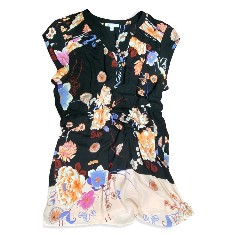 DR2 Cap Sleeve Floral Elastic Waist Lined Dress Size XL